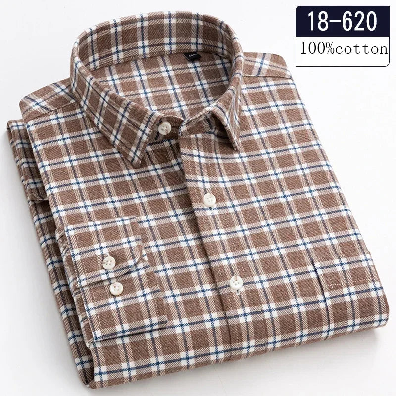 New in shirt high quality 100%cotton sanding long-sleeve shirts for men slim fit casual shirt soft designer plaid casual clothes
