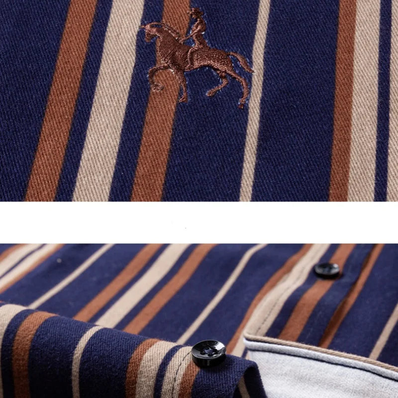2024 new autumn men's long-sleeved plaid striped100% cotton Oxford spinning chest embroidery regular fit button work shirt S~6XL