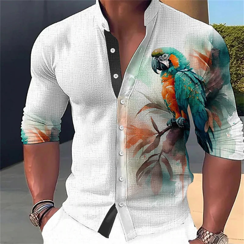 Men's shirts 3D printed shirts for daily outings, lapels for fashionable long sleeved clothing, fashion designers for leisure