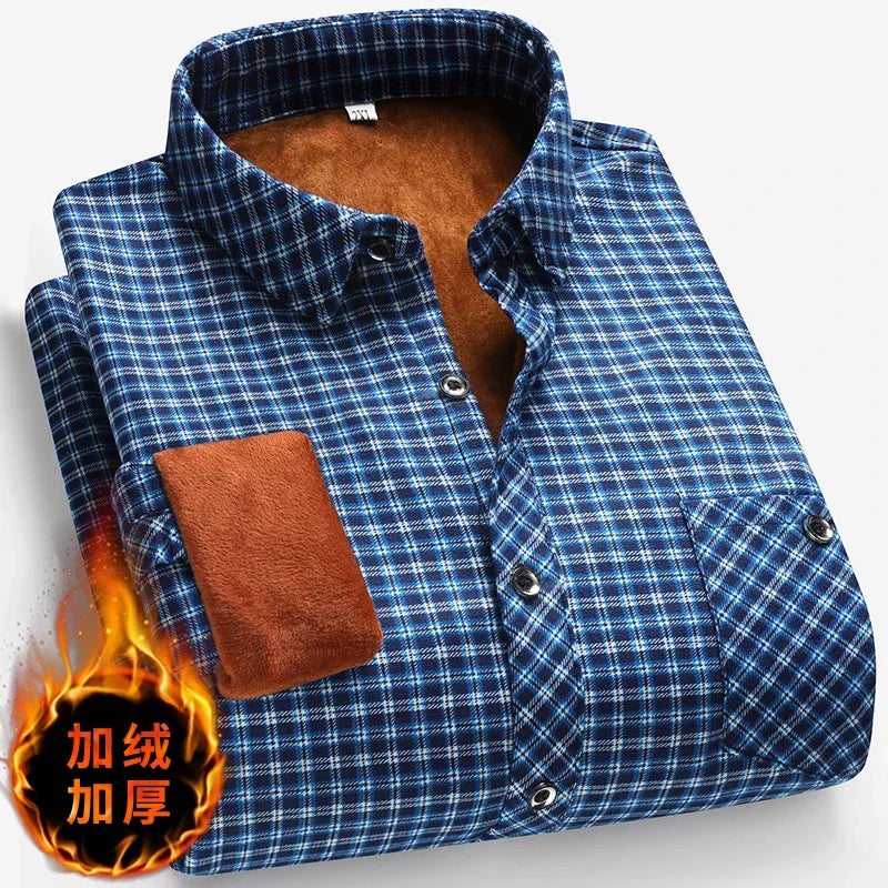New Autumn and Winter Men's Fleece-lined Long Sleeve Shirt Business Casual Fashion Comfortable Non Ironing Versatile Top
