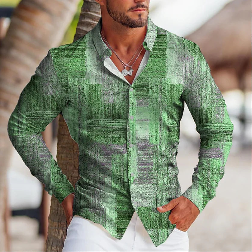 3D floral print men's long sleeved shirt, comfortable lapel top, Hawaiian long sleeved shirt, new top clothing