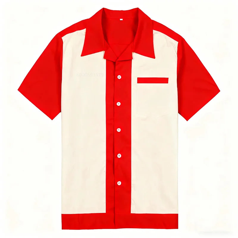 Men's casual bowling lapel short-sleeved shirt, daily sports shirt, comfortable and breathable club clothing, fast delivery