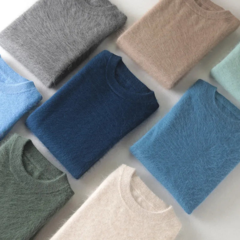 Men's 100% Pure Mink Cashmere Sweaters Soft Warm O-Neck Casual Pullovers Winter Long Sleeve High Quanlity Tops 17Colors Jumpers