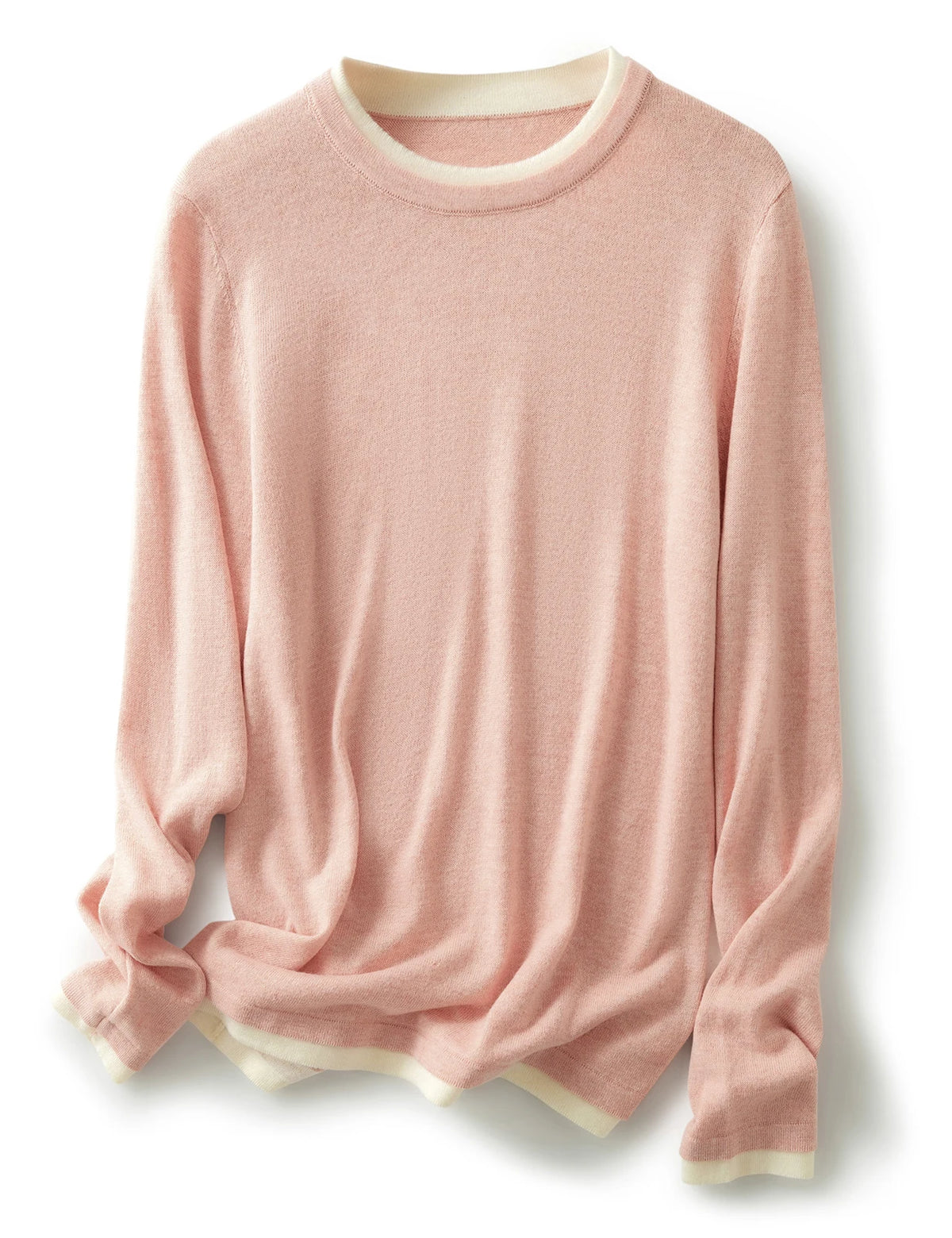 Top Women O Neck Thin T-Shirt Knit New Pullover Summer Spring Fashion Basic Long Sleeve Wool Fake Two Pieces Soft Woman Clothing