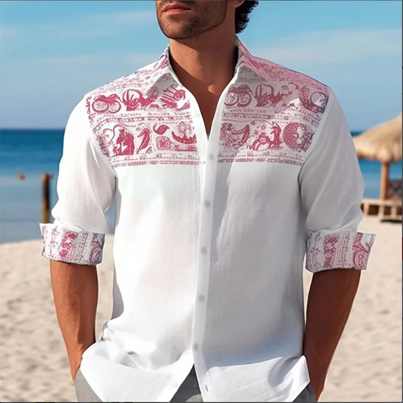 Men's Vintage 3D Printed Cowboy Shirt, Long Sleeve Shirt, Outdoor Street Fashion Classic Shirt New Western
