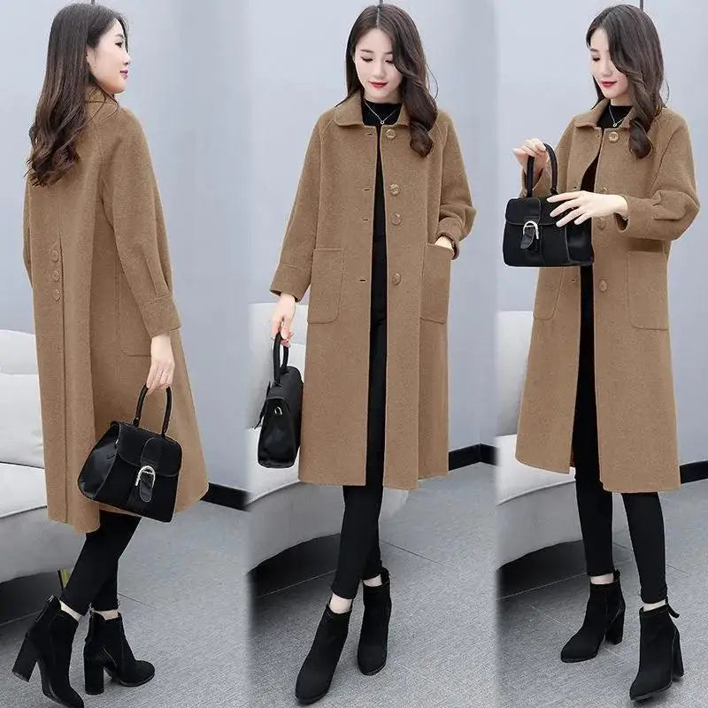 Fashionable Oversized Woolen Coat Women's Simple Style Korean Version Autumn Winter New Arrival Straight Cut Mid-Length Polo...