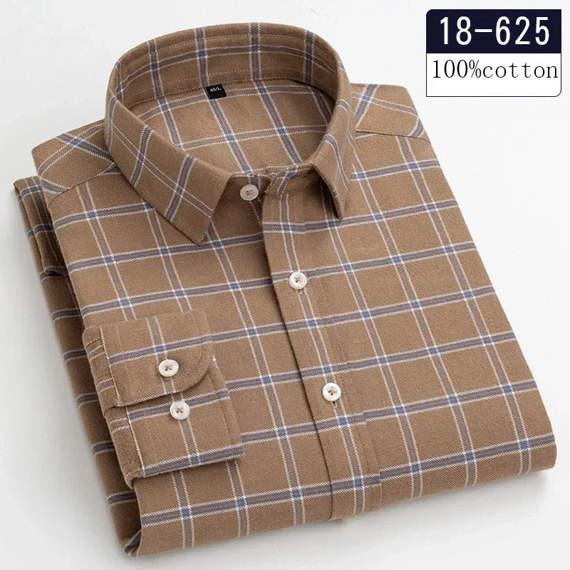 New in shirt high quality 100%cotton sanding long-sleeve shirts for men slim fit casual shirt soft designer plaid casual clothes