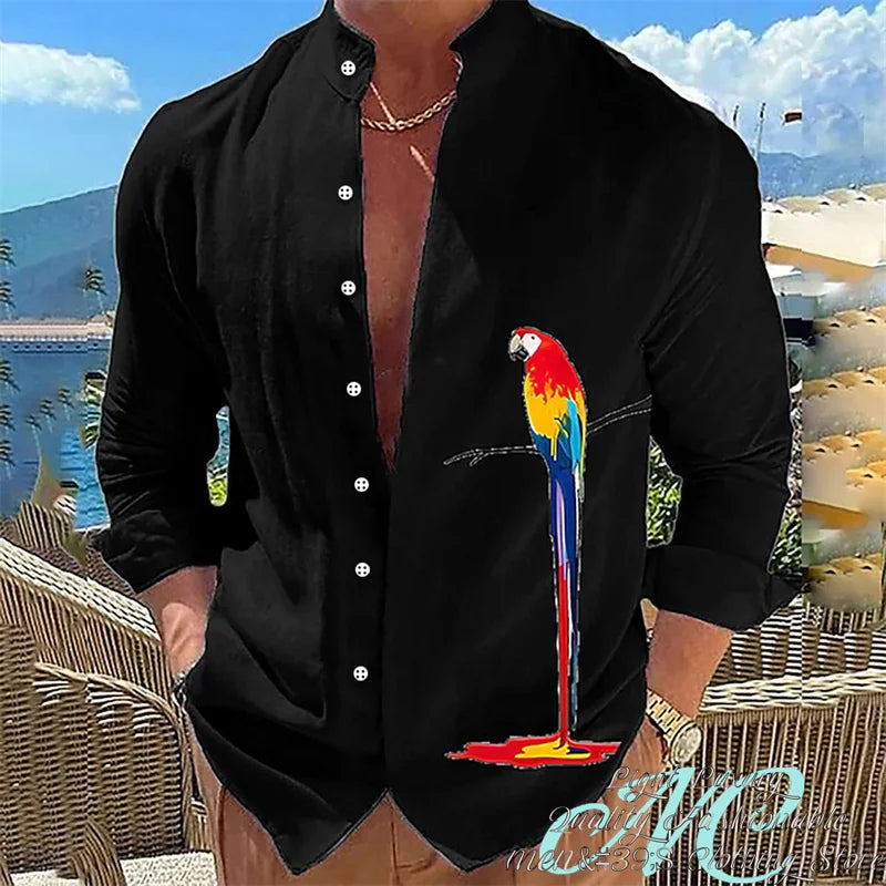 15 Color Men's Shirt Long-Sleeved Shirt 3D Printing Parrot Pattern Standing Collar Clothing Fashion Casual XS-6XL Size