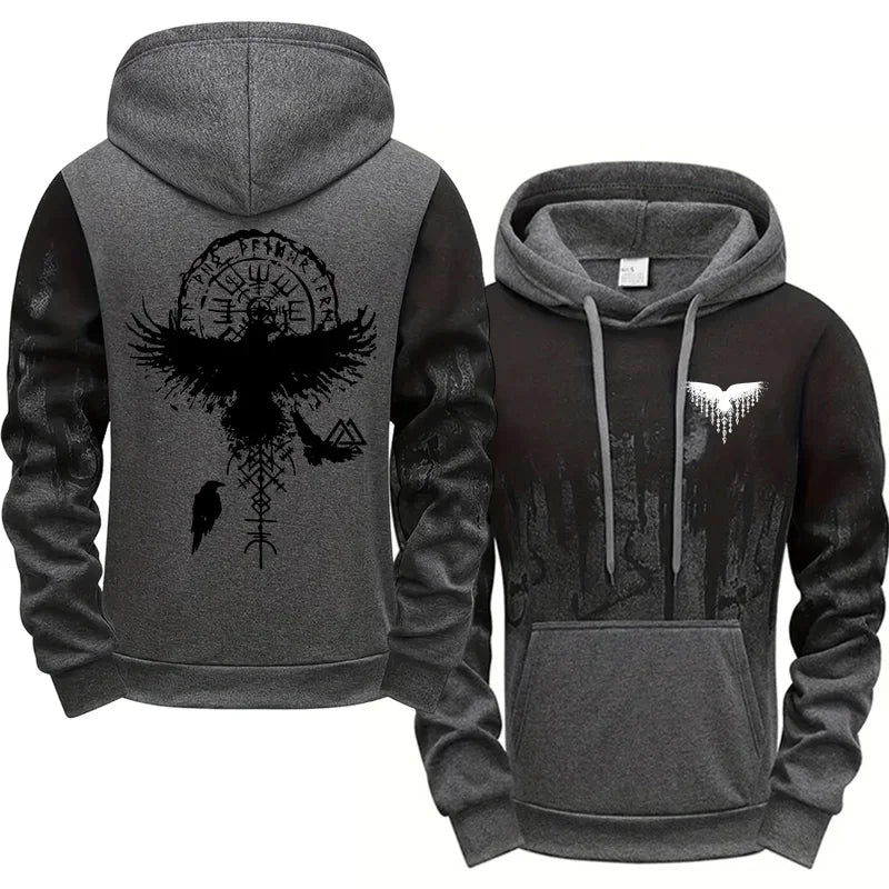 Autumn Winter Men Hoodie Viking Raven Print Sweatshirt Warm Comfortable Outdoor Fashion Top Quality Casual Outwear Male Clothing