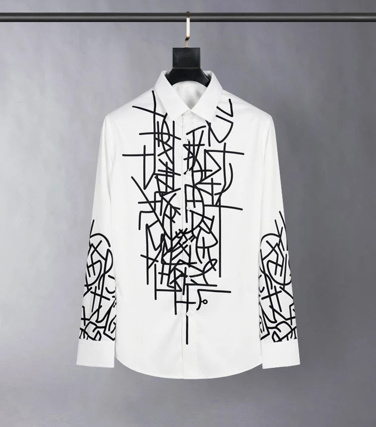 2025 Autumn And Summer Fashion Shirts Floral Button Black White Shirts Casual Menswear Clothing Shirts Social Party Luxury New