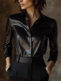 Women Imitation Genuine Leather Jacket Black Stand Collar Mid Length Cardigan Biker Style Autumn Outdoor Casual Outwear Jackets