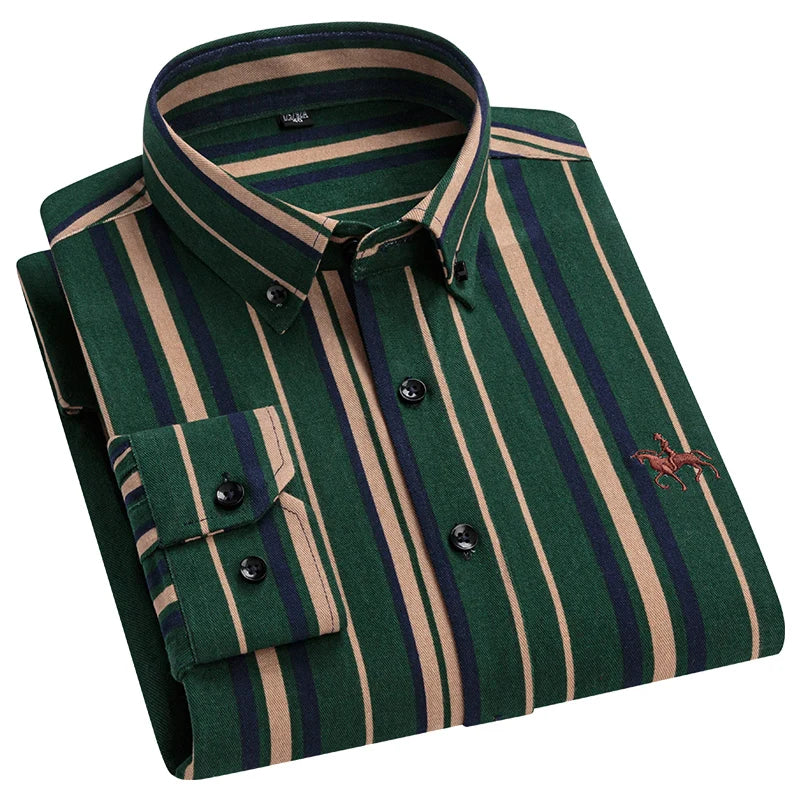 2024 new autumn men's long-sleeved plaid striped100% cotton Oxford spinning chest embroidery regular fit button work shirt S~6XL