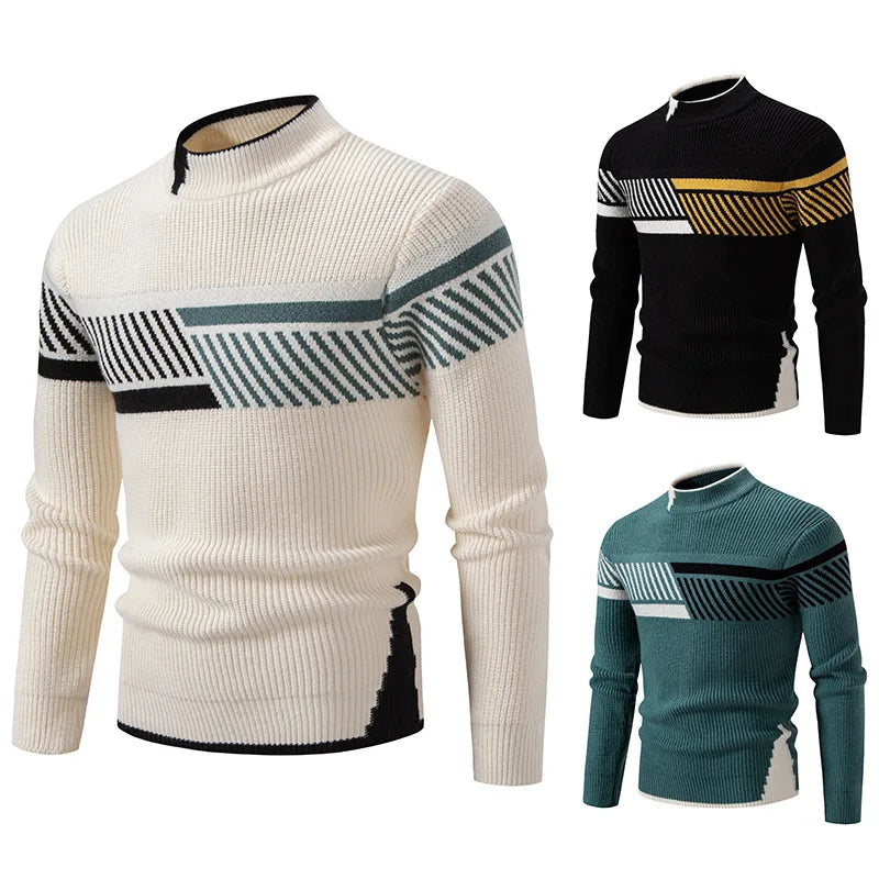 2025 Men's Color-coded Casual Trendy Slim Simple Basic Casual Trendy Knitted Sweater Pullovers Male Clothes Autumn Winter Tops