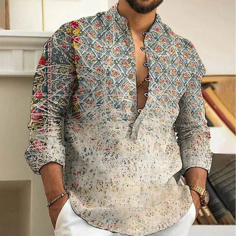 Men's Shirt 3D Floral Print Lapel Long Sleeve Men's Tops Vintage 2025 Street Trend Outdoor Fashion Dress Designer XS-6XL
