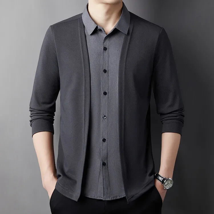 Men's Cardigan, Fake Two Shirts, Jacket, Fake Two Items, 2024 Autumn Bestseller, Fake Two Items, New Cardigan Shirt