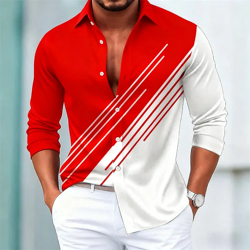Men's stylish contrasting striped long-sleeved shirt, European and American style slim-fit casual shirt, 15 colors available