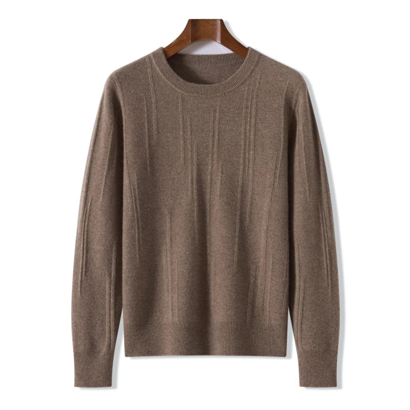 Men's autumn and winter 100% wool knitted pullover, medium thick sweater, warm, breathable, versatile for business and leisure