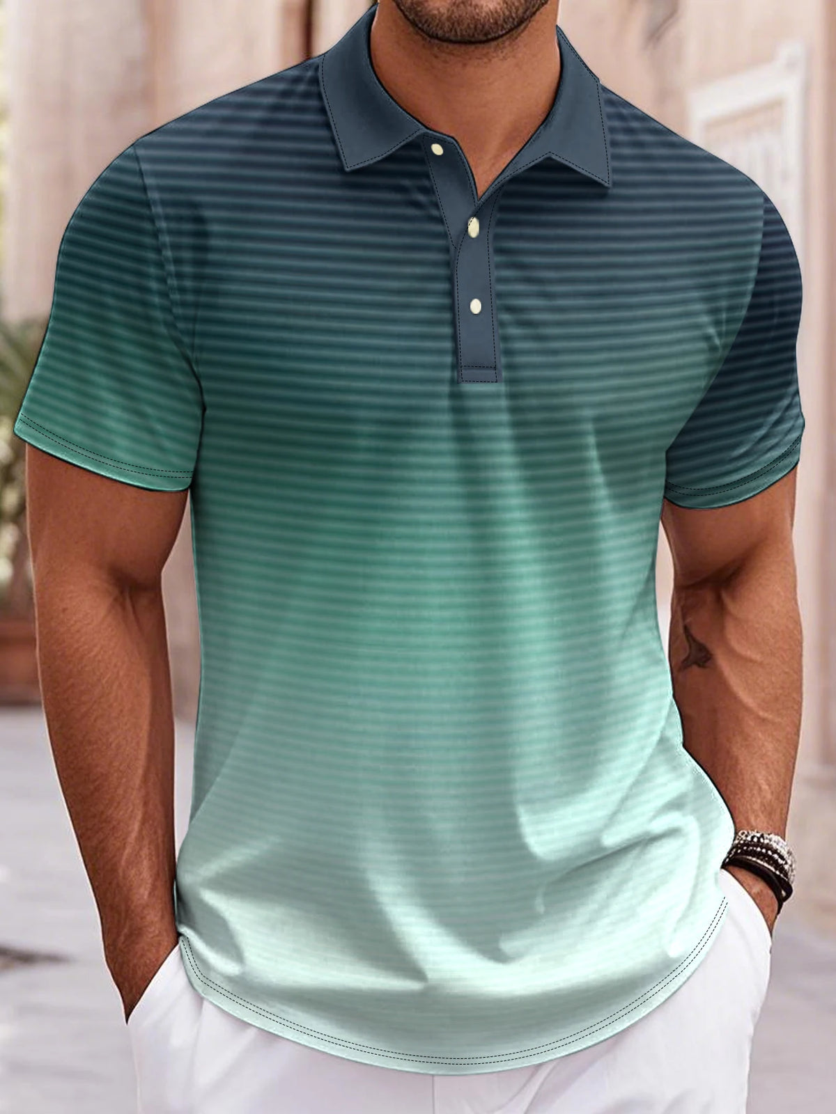 Men Gradient Design 3D Printing Golf Sports Polo Shirts Short Sleeve Polo Casual Athleisure Buttons Spring Summer Men's Clothing