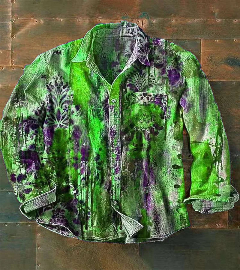 Men's Long Sleeve Shirt Brand New Fashion Casual, 100% Linen Versatile, Fashionable, Printed, Pocket Summer