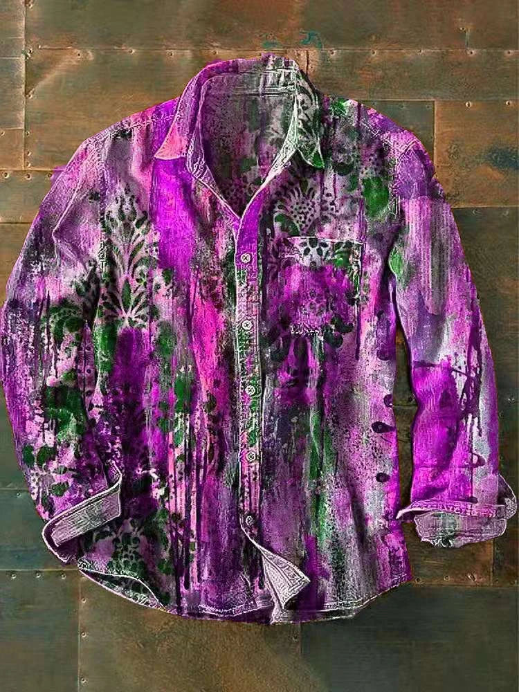 Men's Long Sleeve Shirt Brand New Fashion Casual, 100% Linen Versatile, Fashionable, Printed, Pocket Summer