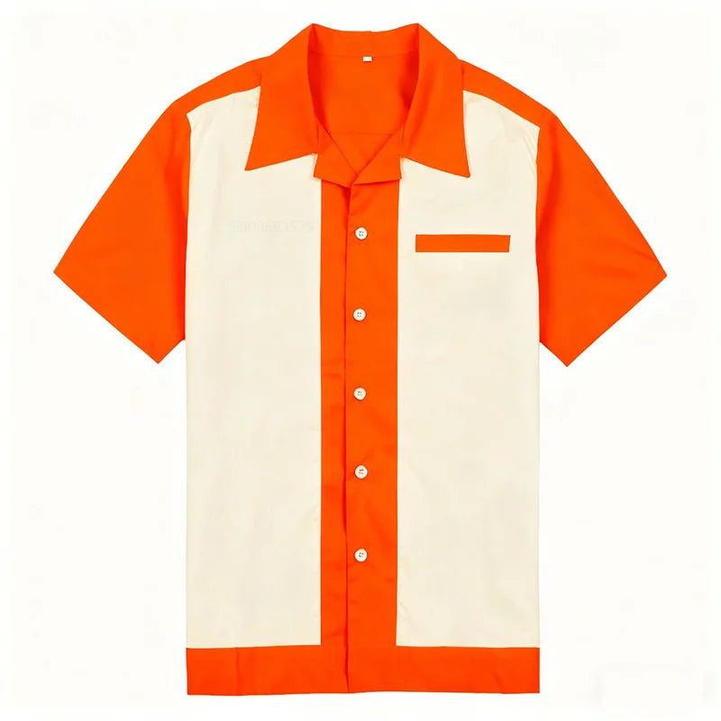 Men's casual bowling lapel short-sleeved shirt, daily sports shirt, comfortable and breathable club clothing, fast delivery