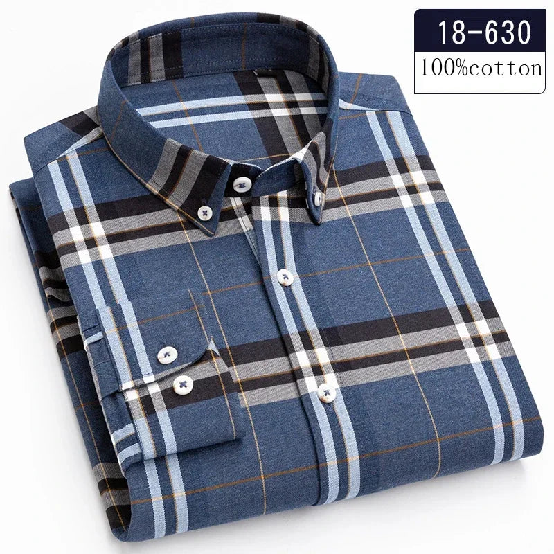 New in shirt high quality 100%cotton sanding long-sleeve shirts for men slim fit casual shirt soft designer plaid casual clothes