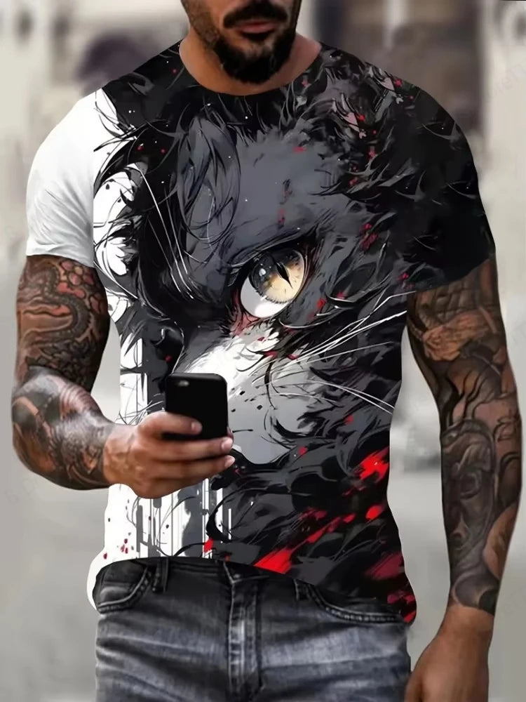 Cute Fat Cat Men's T Shirt Animal 3D Print Casual Short Sleeve Funny T Shirts Fashion Streetwear Round Neck Oversized Clothing