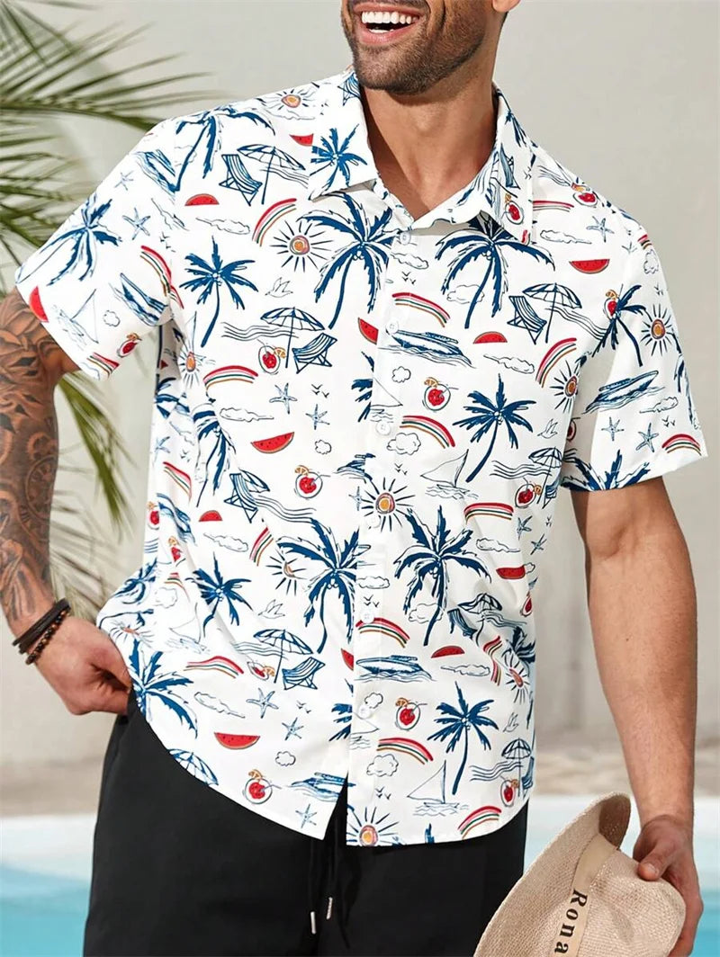 2025 Hawaiian men's short sleeved shirt casual slim fashion shirt luxurious black social retro fun clothing