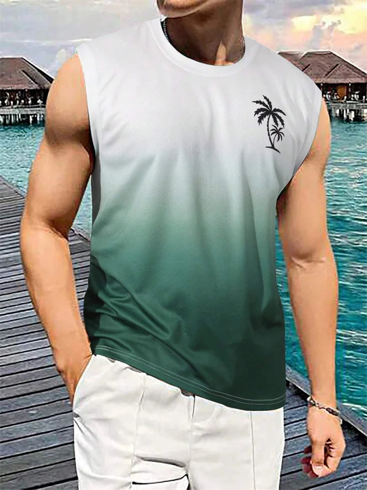 New Men's Solid Color Vest Hawaiian Comfort Clothing Men's Summer Beach Travel Clothing Quick Drying Sleeveless T-Shirt Top