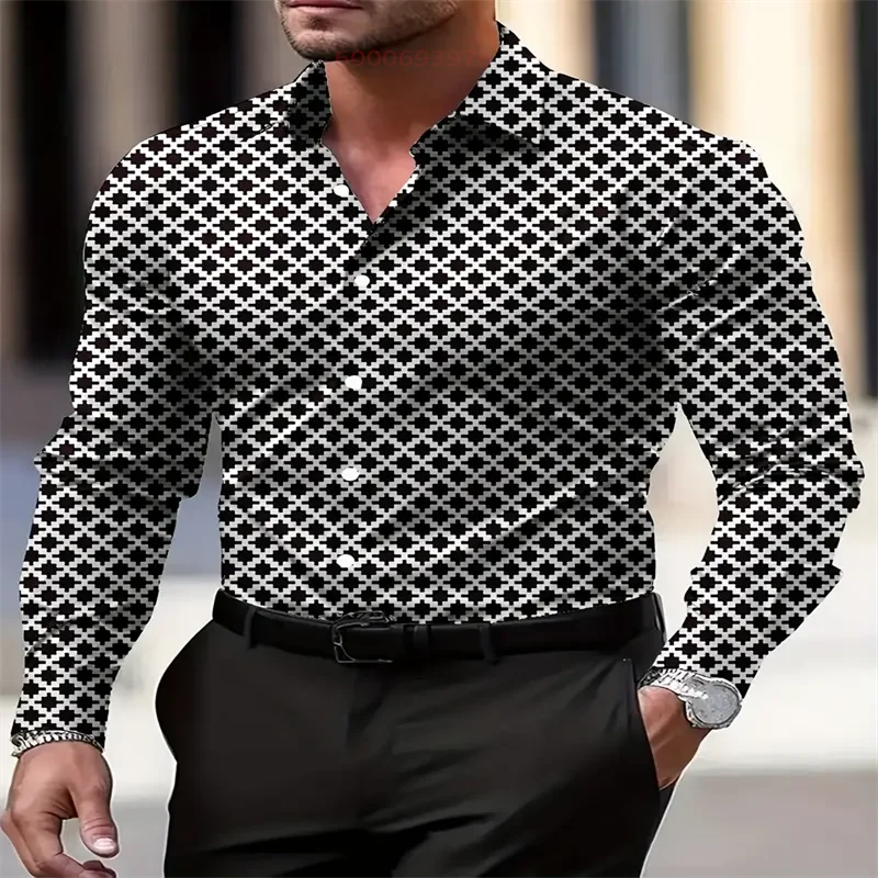 Men's fashion casual long-sleeved plaid shirt breathable top 11 colors casual business shirt lapel long-sleeved shirt