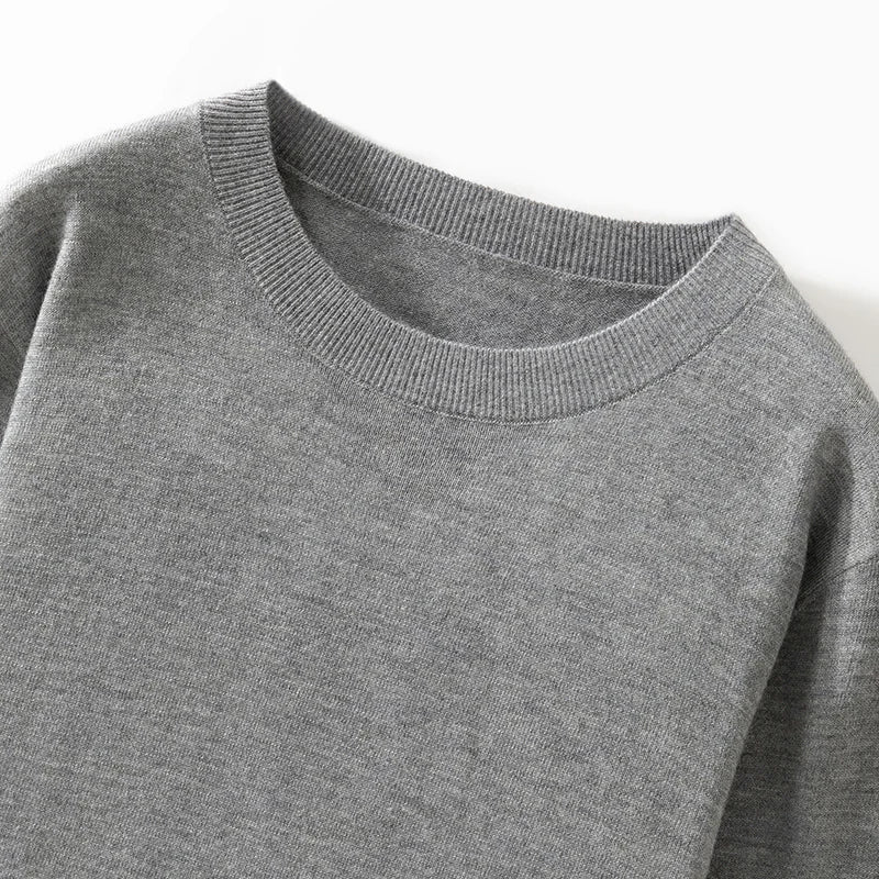 100% Pure Merino Wool Sweater Men's Round Collar Pullover Spring Autumn New Business Knitted Tops Casual Large Size Men's Shirt