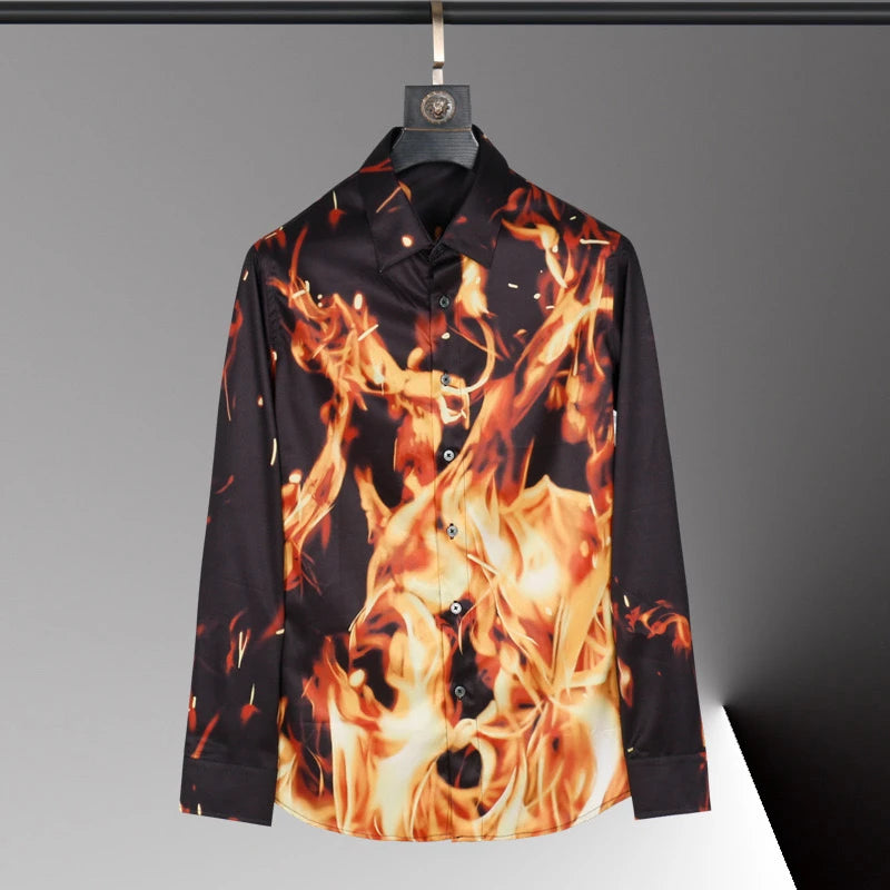 2025 new men's shirt 3D printed men's shirt casual long-sleeved lapel fashion design loose top large size xs-6xl soft fabric