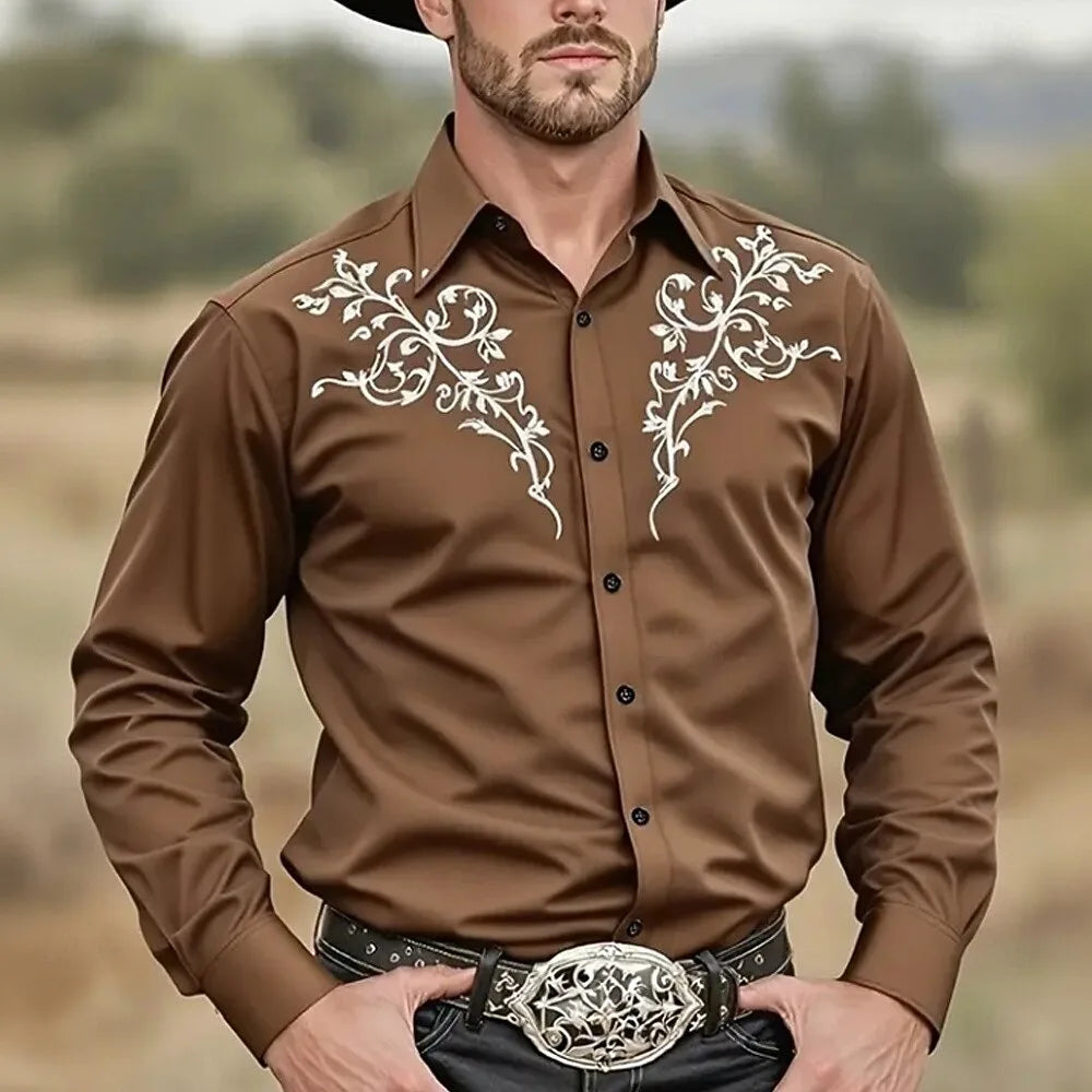 New classic vintage men's shirt four seasons must-have casual flip-over button ethnic style printing new series
