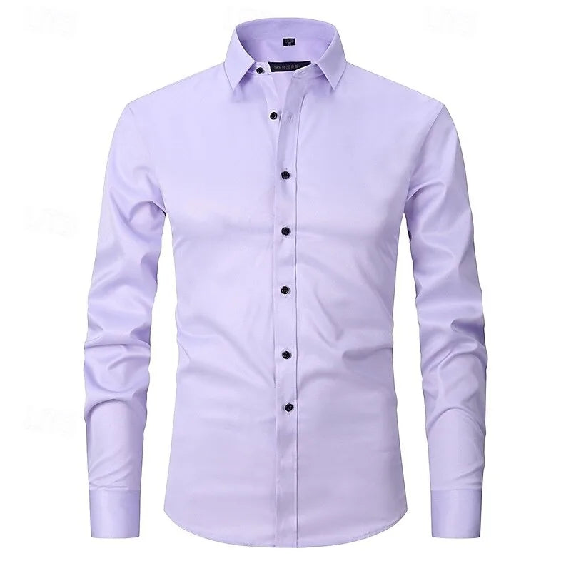 New Men's Casual Long Sleeved Shirt with Four Season Polka Dot Business Casual White Shirt, Best-Selling Top