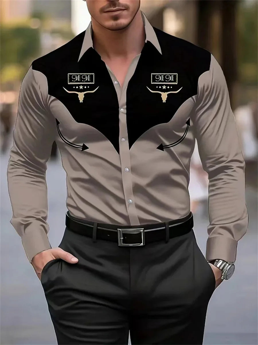 Men's shirt long sleeve shirt, casual retro striped denim style fashion design long men's top, casual breathable button style
