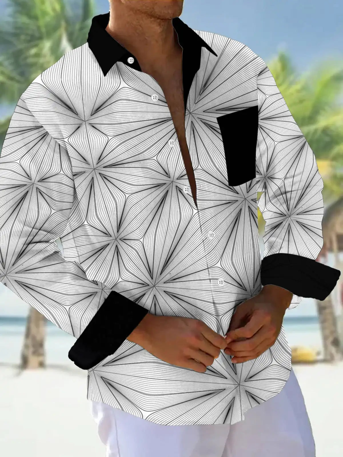 Men's shirts, button down shirts, casual shirts, spring and summer, printed long sleeves, daily, fashionable, comfortable