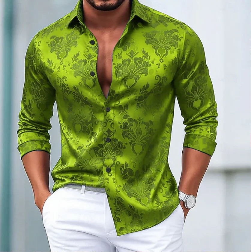 3D floral print men's long sleeved shirt, comfortable lapel top, Hawaiian long sleeved shirt, new top clothing