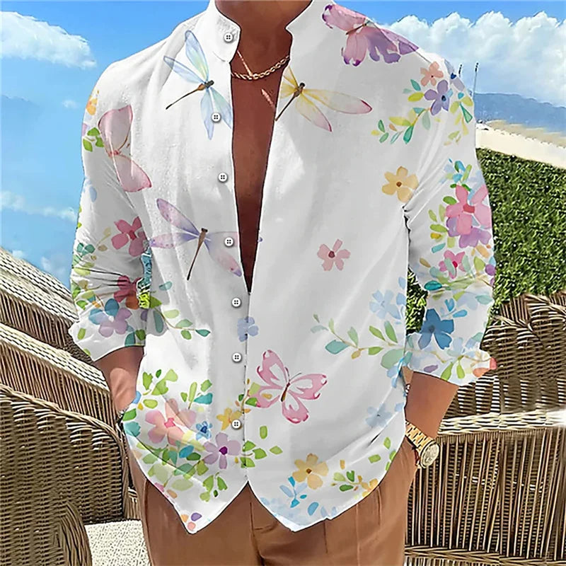 Men's long sleeve shirt High quality 3D printed shirt, floral pattern, spring and autumn, casual and stylish, comfortable fabric
