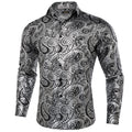 Men's Black and Silver Paisley Dress Shirts for Wedding Prom Clothing Luxury Tops