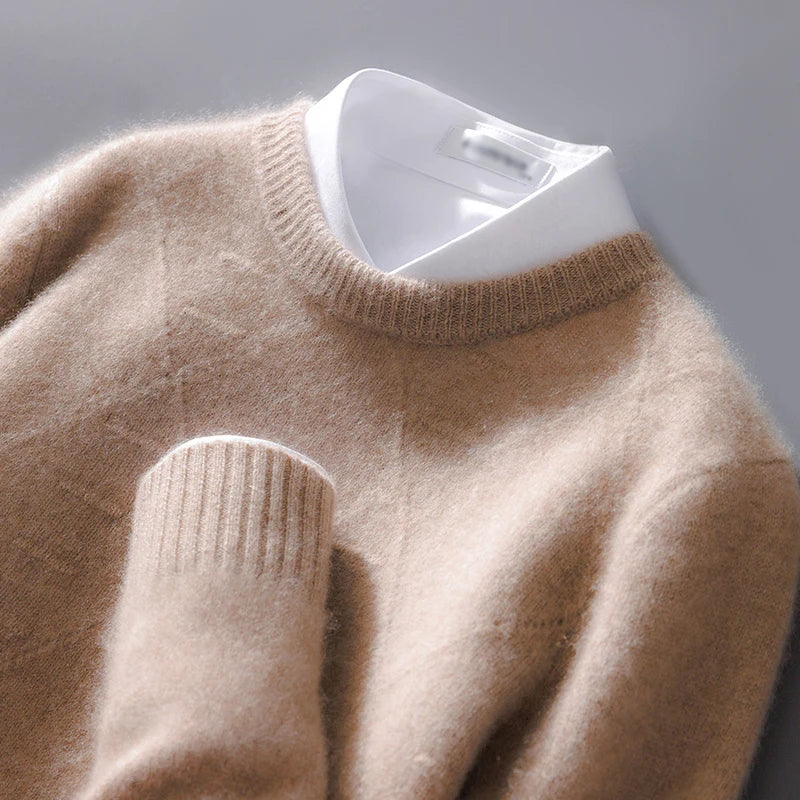 ATTYYWS  100% Merino wool men's pullover O-neck sweater casual knitted solid color autumn and winter men's new wool sweater
