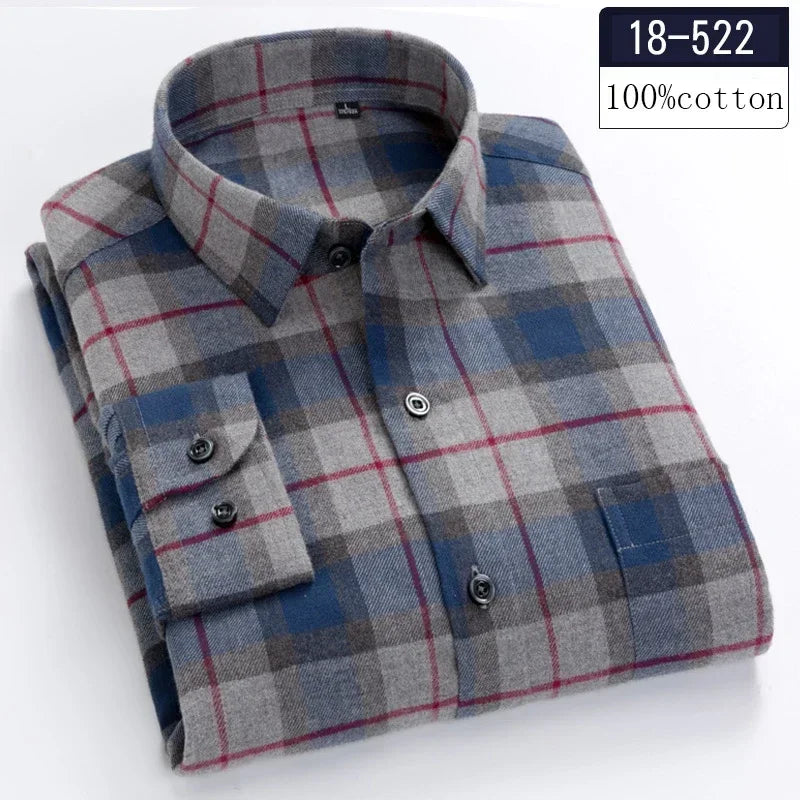 New in shirt high quality 100%cotton sanding long-sleeve shirts for men slim fit casual shirt soft designer plaid casual clothes