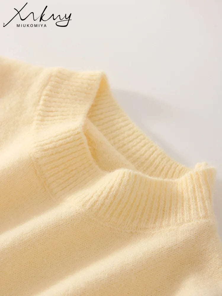 MiuKoMiYa Winter Sweater Women Yellow Warm O Neck Knitted Pullovers Loose Outwear Autumn Jumpers Women Vintage Sweaters Pink