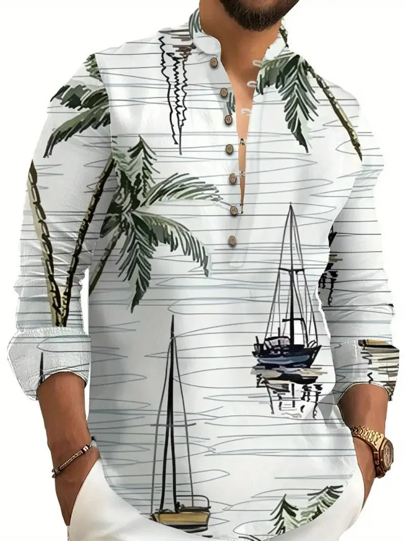 New Men's Long Sleeve Linen Shirt Tribal Vintage Street Long Sleeve Comfortable Soft Breathable Fashion Trend