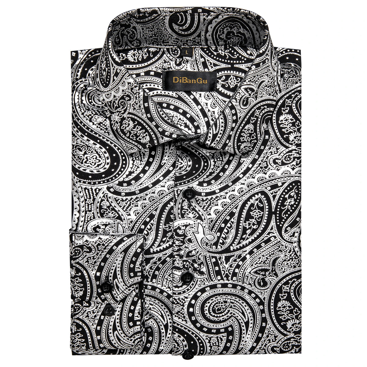 Men's Black and Silver Paisley Dress Shirts for Wedding Prom Clothing Luxury Tops