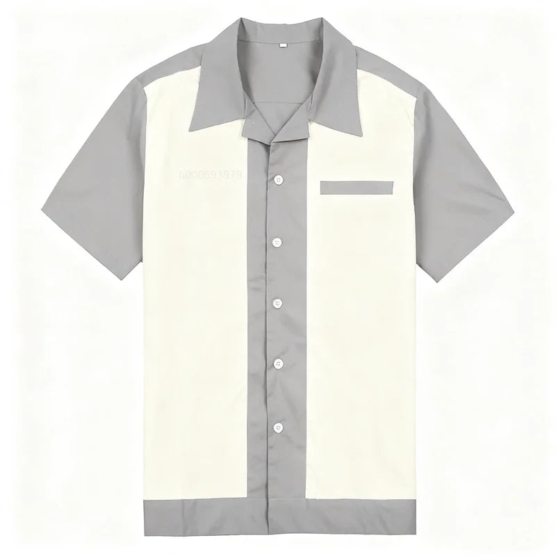 Men's casual bowling lapel short-sleeved shirt, daily sports shirt, comfortable and breathable club clothing, fast delivery
