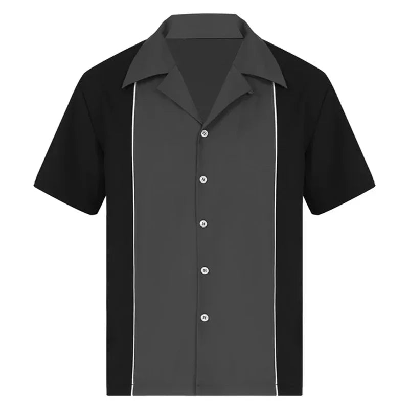 2025 Summer New Men's Bowling Shirt Vintage Short Sleeve Button Lapel Shirt Casual Multicolor Striped Shirt Fast Shipping