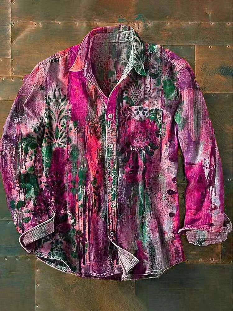 Men's Long Sleeve Shirt Brand New Fashion Casual, 100% Linen Versatile, Fashionable, Printed, Pocket Summer
