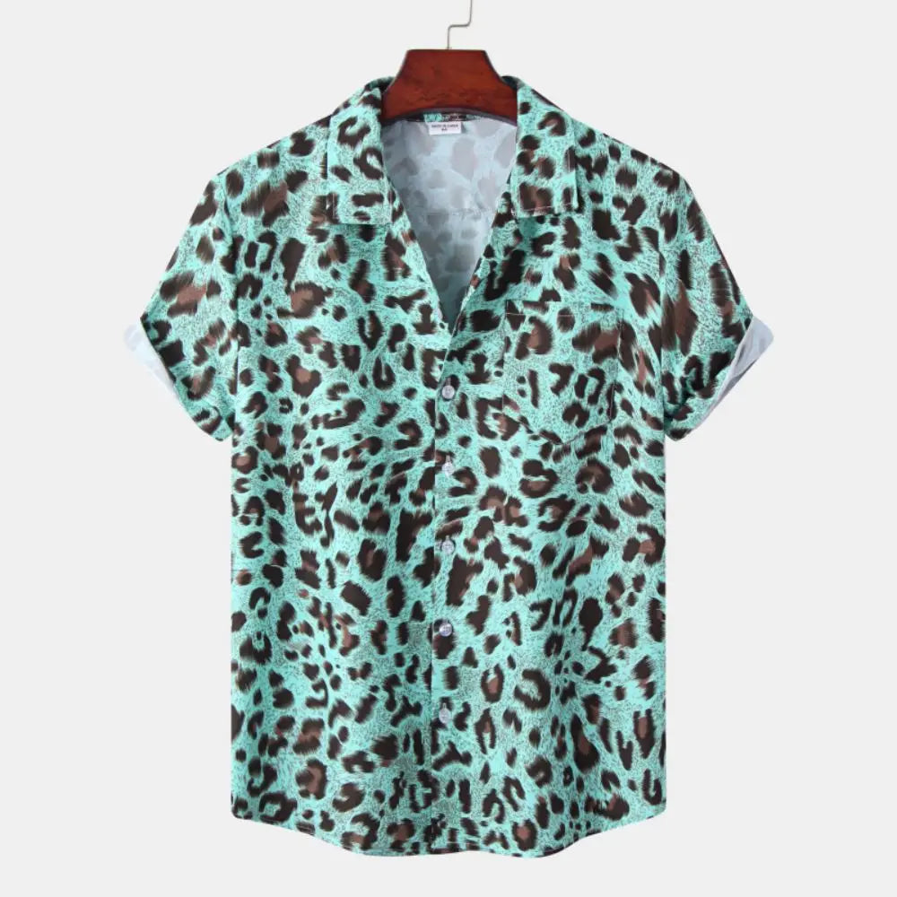 Fashion Leopard Men's Short Sleeve Shirt Oversize Loose Fit Stylish Shirt for Men Lapel Trend Casual Button Up Men's Clothing