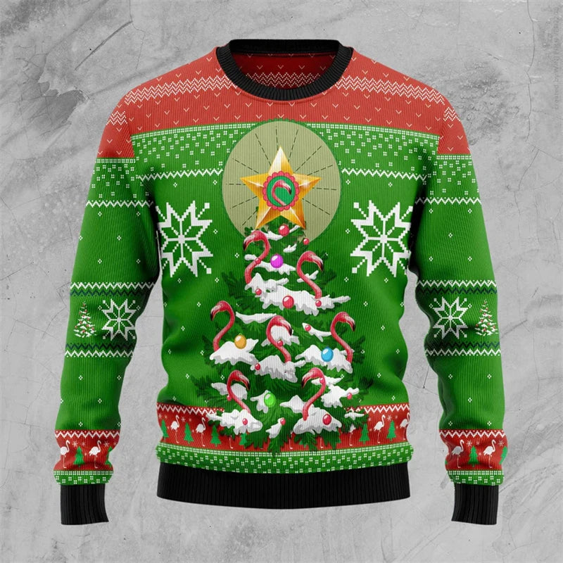 Funny Flamingo Graphic Ugly Christmas Sweater Autumn Holiday Wear 3D Printed Sweatshirt Loose Streetwear Pullovers Mens Clothing