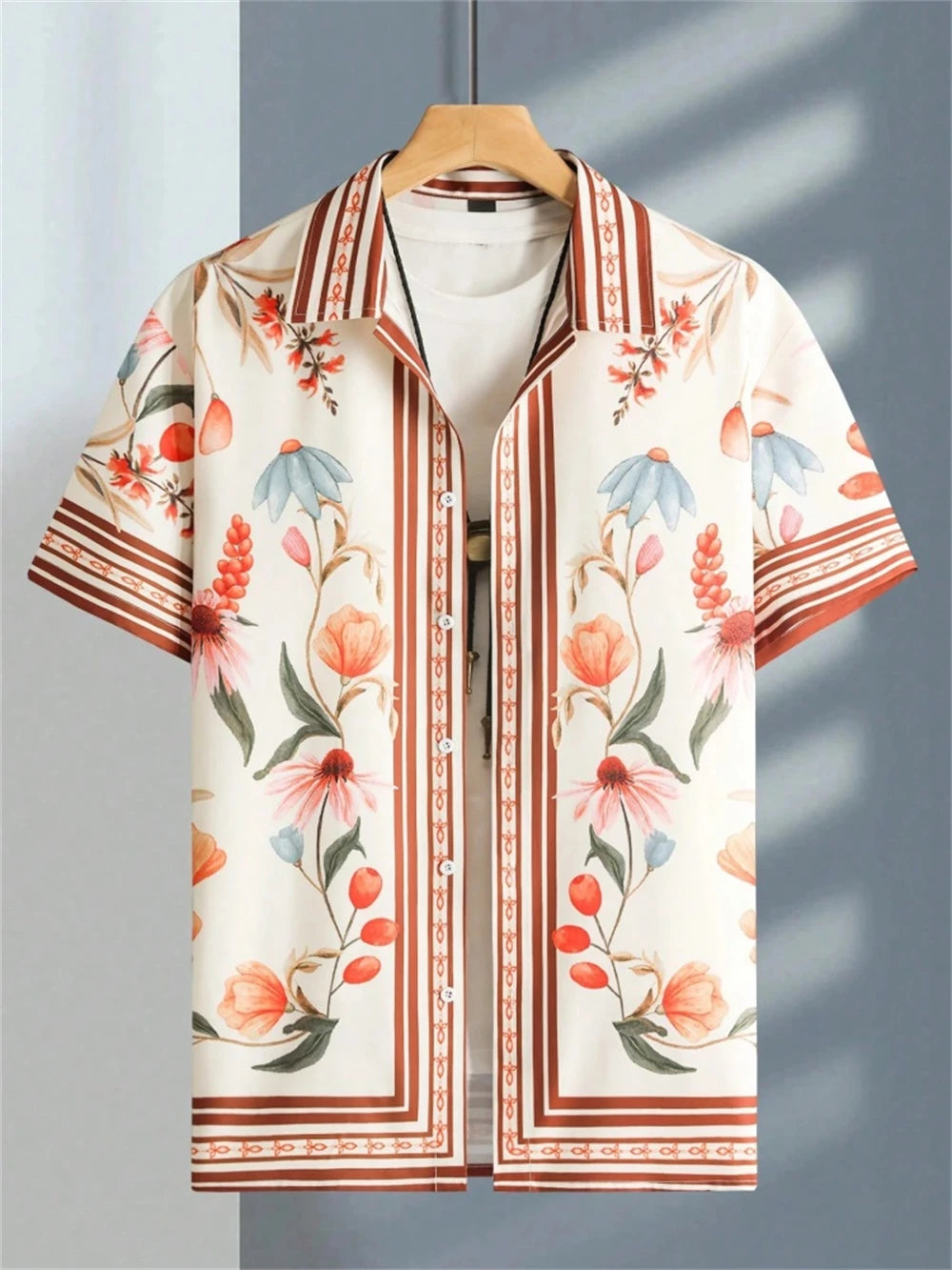Men's Shirt 3D Flower Print Ethnic Totem Lapel Men's Short Sleeve Tops Men's Shirt Casual Shirt Lapel Button Shirt Oversized